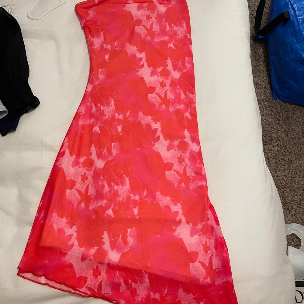 Vibrant Red and Pink Floral Dress